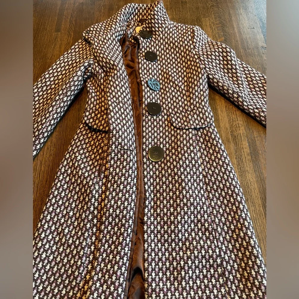 Urban Behavior Wool Peacoat Cream Brown Purple Classic Preppy size xs